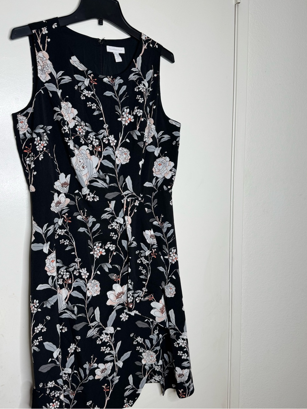 Charter Club Black Floral Midi Dress with White and Blush Accents - Picture 2 of 8